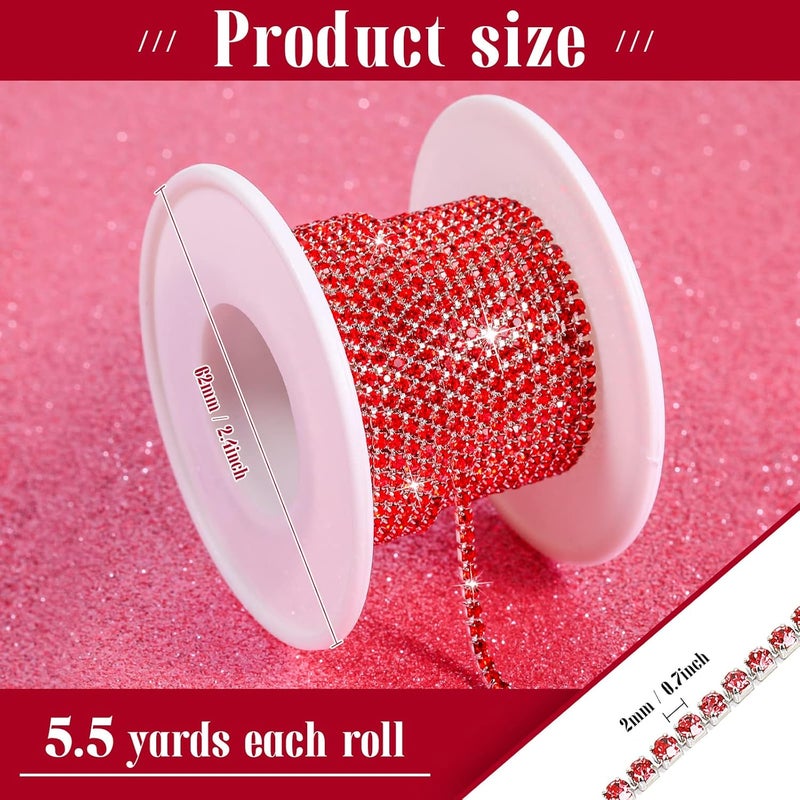 Berlune 6 Roll 33 Yards 2 mm Rhinestone Chain Trim Diamond Crystal Trim Claw Chain DIY Craft Sewing Decor(Bright Color) - Image 2
